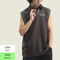 Tank Top Kain Kontras Dua Sisi 220gsm, Cepat Kering, Katun Pendingin, Kaos Otot untuk Pria, Merek Streetwear