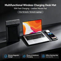Hot Office Decor Accessoires 15W Snel Draadloos Opladen Desktop Lederen Muismat Sterke Magnetische Gaming Mat Multifunctioneel