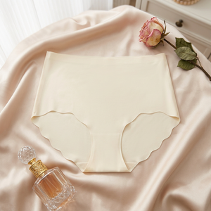Wholesale Women Seamless Ice <b>Silk</b> Briefs High Waist Scalloped Edge No Show Invisible <b>Underwear</b> Solid Comfort Plus Size Panties - Product Image 3
