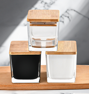 Barattolo Quadrato per <span class=keywords><strong>Candele</strong></span> Personalizzato di Fabbrica con Coperchio in Legno Contenitore in Vetro per <span class=keywords><strong>Candele</strong></span> Profumate in Diverse Misure - Product Image 1
