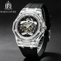 RAKSA DUKE Reloj Automático para Hombre, Esqueleto Transparente, Correa de Silicona, Resistente al Agua 3ATM