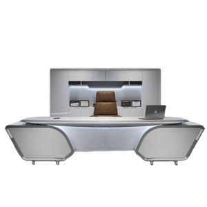 Escritorio de oficina LED de lujo moderno en forma de L blanco brillante multifunción para CEO/gerente/Presidente Material MDF fácil montaje Venta caliente - Product Image 6