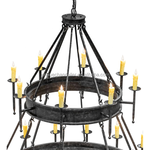 Ampoules de bougie en fer forgé incurvé patiné rustique et vintage faites à la main pour décoration artistique personnalisée Luminaires suspendus Lustre rond - Product Image 3