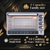 Oven Listrik 60L untuk Memanggang Bersama Keluarga dan Penggunaan Dapur Rumah 2200W 9 Mode Memasak Timer 720 Menit CB CE RoHS