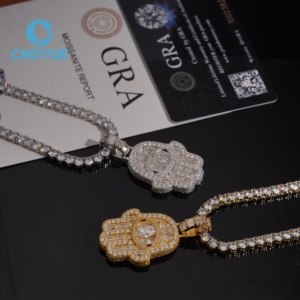 Joyería Hip Hop de Alta Calidad, Plata de Ley 925, Diamante Baguette, Varios Diseños, Colgante Hamsa con Moissanita para Hombre y Mujer - Product Image 2