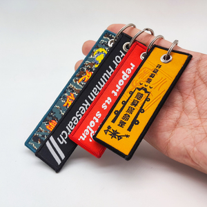 Tissu personnalisé brodé tissu de mode avant étiquette de vol personnalisé avion Logo Keytag tissu personnalisé tissé porte-clés anneau - Product Image 5