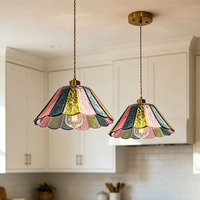 Luminaire suspendu en verre multicolore, base E26/E27, 110-220V, décoration artistique, lampe suspendue au plafond pour table à manger