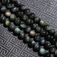 Perles en obsidienne naturelle œil de dragon arc-en-ciel, perles rondes noires pour la création de bijoux, bracelets et colliers, accessoires de perles DIY