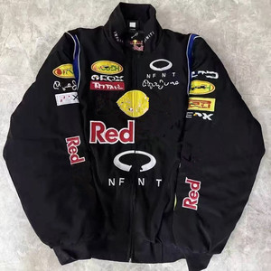 เสื้อฮู้ดผู้ชายแฟชั่นสีแดง ชุดแข่งรถ F1 เฟอร์รารี่ สำหรับฤดูใบไม้ผลิและฤดูร้อน เสื้อแจ็คเก็ตนักขี่มอเตอร์ไซค์แบบกำหนดเอง ลายโลโก้ BULL ใหม่ ปี 2026 - Product Image 3