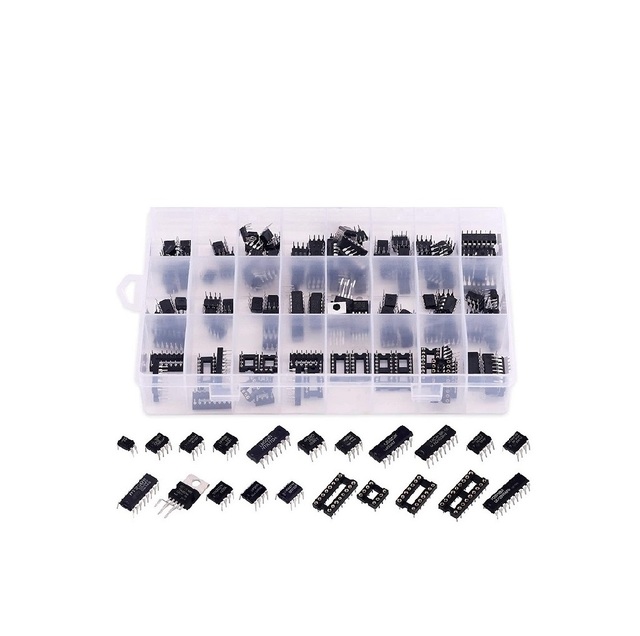 Integrated Circuit Chip Assortment Kit with Sockets, opamp, oscillator, pwm, PC817 NE555 LM358 LM324 JRC4558 LM393 LM339 NE5532