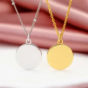Sterling Customized 14K Gold Plated 925 Sterling Silver Blank Coin Pendant Necklace Gold Vermeil Jewelry Wholesale