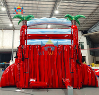 WINWAYTOYS Toboggan aquatique gonflable double piste rouge en PVC écologique, thème noix de coco tropicale, pour enfants, idéal pour les fêtes estivales en extérieur