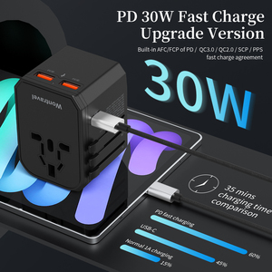 Wontravel PD 30W Sạc Nhanh Thế Giới cắm loại C du lịch quốc tế Adaptor Thiết kế độc đáo du lịch <span class=keywords><strong>Adapter</strong></span> với 2 USB - Product Image 3