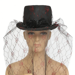 Sombrero de Copa de Malla con Diseño de Calavera para Halloween, Negro, Unisex, para Actuaciones Escénicas, Transpirable, con Protección Solar, de Poliéster, Alto - Product Image 4