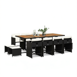 Set da Pranzo per Esterni in Polyrattan 12 Pezzi con Piano in Teak, Arredamento da Giardino Stile Contemporaneo - Product Image 1
