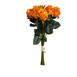 Bouquet di Rose artificiali a 13 teste romantico panno di seta con bordo bruciato di san valentino Semi-manuale palmare foresta di fiori finti essiccati - Product Image 5