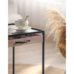 Tavolini Quadrati in Metallo e <span class=keywords><strong>Legno</strong></span>, Tavolino da Caffè di Lusso con Piano in Vetro - Product Image 6