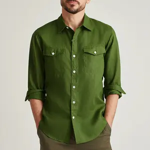 Vente en gros Chemise en lin lavé pour homme 100% Chemises en lin à manches longues Camisas Chemise décontractée durable en lin pur pour homme