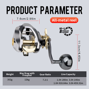 Carrete de baitcasting metálico de cuerpo ancho para pesca en barco, resistente al mar, de largo alcance, alto rendimiento, para señuelos, para mano derecha - Product Image 3