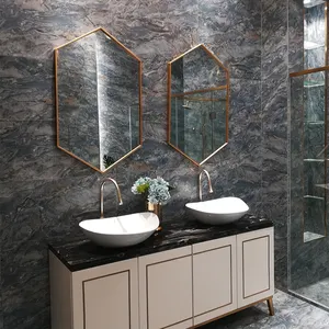 Modern lüks otel odası mobilyası eşkenar dörtgen bakır sınır tuvalet masası makyaj aynası