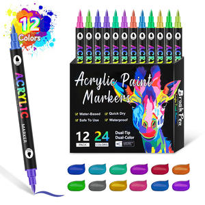 Vente flash <span class=keywords><strong>YEKO</strong></span> Ensemble d'art pour enfants de 12 pièces, pinceau acrylique à double pointe, deux couleurs, 24 couleurs, papeterie de graffiti, peinture - Product Image 1