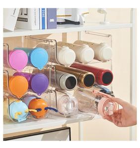 Rak pegangan Bening, lemari dapur, rak tampilan, penyimpanan minuman, 3 kisi, dapat ditumpuk, pengatur botol air - Product Image 4