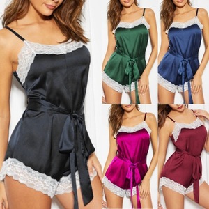 Nuevo mono sexy transfronterizo europeo y americano con tirantes, ribete de encaje, lazo en el pecho y tirantes estampados. - Product Image 2