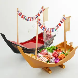 Cuisine assiette à saumon décoration fabricant Sashimi glace sèche cuisson assiette à saumon Cuisine japonaise drapeau Dragon Sushi en bois bateau