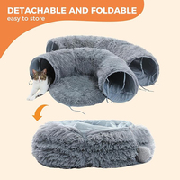 Tunnel de jeu pour chat en peluche gris populaire 2024, combinable, lit en peluche, tunnel de jeu pour animaux de compagnie, pliable, 2 trous, jouets tubulaires, maison chaude en provenance de Chine
