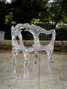 Silla de Cristal Transparente para Sala de Estar, Muebles Acrílicos, Taburete para Hotel o Restaurante, Respaldo de Resina Platino, Personalizable - Product Image 3