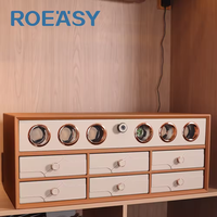 ROEASY jam tangan pengocok 6 Slot, kotak Winder jam tangan mewah kayu dengan geser sidik jari otomatis dan pengocok 2024