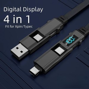 100w 5A Multi-function Braided LED Display 4-in-1 Fast <b>Charging</b> Cable mobile phone USB-C to Type-C charger data cable 1M 1.5M 2M - Product Image 2