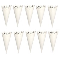 Cônes à confettis en papier blanc découpés au laser, bordure en forme de pétale, porte-fleurs, artisanat DIY pour la décoration de fête de mariage ou de douche nuptiale