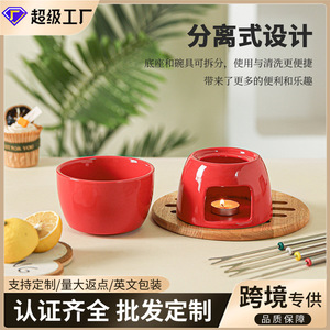 Ensemble populaire de plats à fondue au chocolat, réchaud à snacks pour hôtel, bol à dessert pour la maison, bol à glace en céramique rouge - Product Image 3