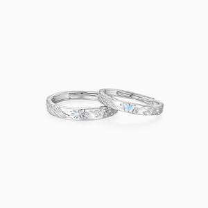 Anillo de Pareja de Mariposas Luminosas Plateadas para el Día de San Valentín, Anillo Abierto Ajustable que Brilla en la Oscuridad para Hombre y Mujer - Product Image 5