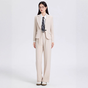Women's Suit <b>Set</b> Solid Color Anti-Wrinkle Polyester Workwear Professional Attire For <b>Office</b> Commuting Presentations - Product Image 3