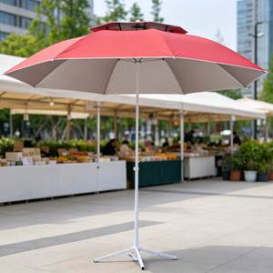 Parasol de plage double de 150 cm avec logo personnalisé, armature en fibre de verre argentée, parasol promotionnel - Product Image 1