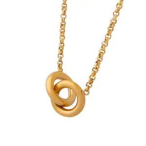 JINYUAN Wholesale Custom PVD 18K Gold Plated Women's Stainless Steel Double Interlocking Geometric Circle Two Ring Necklace gift