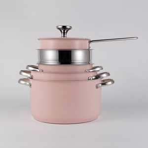 9pcs Stainless Steel <strong>Pot</strong> Set, Including 1 Milk <strong>Pot</strong>, 2 Stockpots, 1 Non-stick Pan, 4 LIDS and 1 Steamer Pink - Product Image 5
