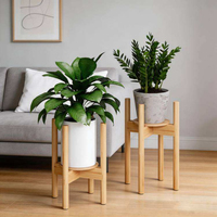 Support de plante en bambou réglable de qualité supérieure pour l'intérieur et l'extérieur ; Porte-pot de fleurs en bois naturel durable pour la décoration moderne de la maison
