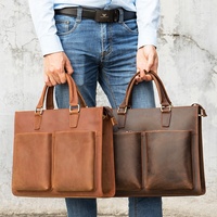 Porte-documents en cuir véritable pour homme, sac à main rétro grande capacité en cuir Crazy Horse, sac multifonctionnel personnalisable