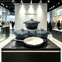 Ensemble de 4 casseroles à gaz durables, faitout et poêle, revêtement émaillé antiadhésif, ensemble de batterie de cuisine en fonte minimaliste compatible four