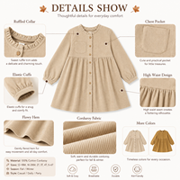 Robe en velours côtelé vintage personnalisée avec logo pour petites filles, poches avant, col rond, taille haute, jupe évasée, vente en gros