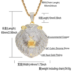 Bling Iced Out Messing Zirkonia Gold Silber Plattiert Löwen-Anhänger Halskette Herren Hip Hop Punk Rapper Schmuck - Product Image 5