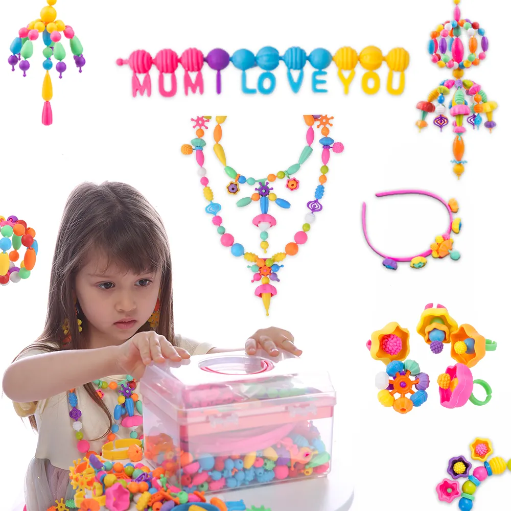 Wholesale 550 Grains Pop Beads Craft Jewelry Making Kit Creativity Diy Plastic Pop Bead For Kids Girls Toddlers