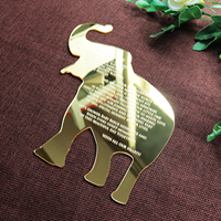 Invitations acryliques de miroir d'or de forme d'éléphant spéciale de fantaisie cartes de remerciement avec le texte de feuille d'or pour l'événement de mariage
