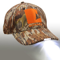 Venta caliente 100% algodón patrón de camuflaje luces LED gorra de caza