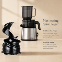 Extracteur de jus à froid à haut rendement, moteur DC 250W 60 tr/min, goulotte large de 15 cm, couvercle en maille d'acier inoxydable, extracteur de jus et de pulpe sèche