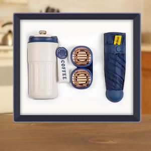 Ensemble cadeau personnalisé de luxe avec ventilateur de cou en acier inoxydable à longue boucle argentée, imprimé en typographie, directement de l'usine - Product Image 1