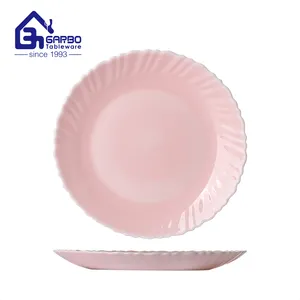 Superior quality full spray colored round shape pink color opal glass plate heat resistant home usage 7.5'' opal dinner plate